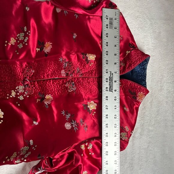 Peony Brand Womens Reversible Quilted Jacket 34 Jacquard Chinese Silk Floral Red - Picture 7 of 9